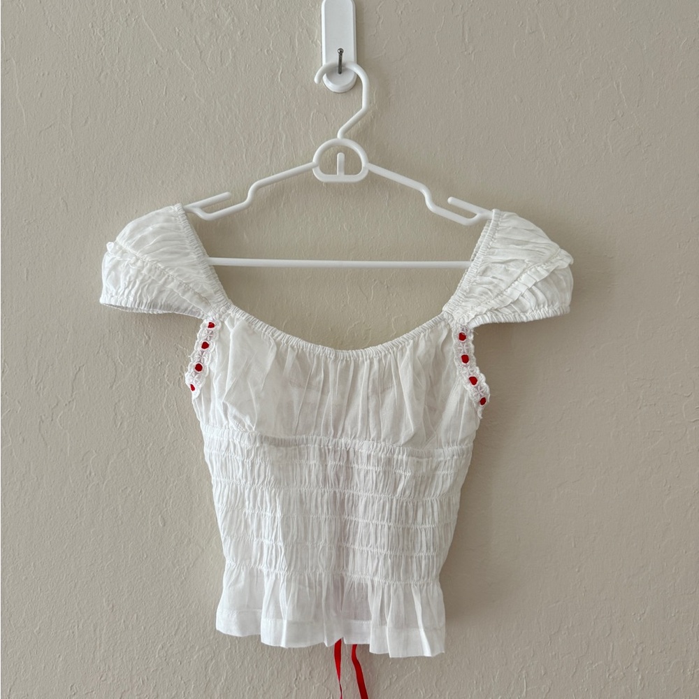 Free People White Blouse with Red Details